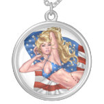 Alリオによる米国旗のビキニのPinupの女の子 ネックレス