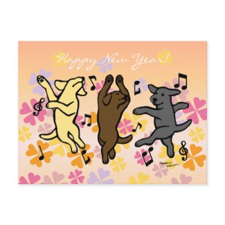 Happy Dancing Labrador Trio Cartoon Floral postcard