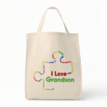 I Love my autistic Grandson Puzzle Piece Canvas Bags