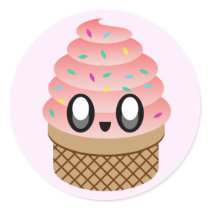 kawaiiのアイスクリームのいちごは振りかけます 丸形シールステッカー