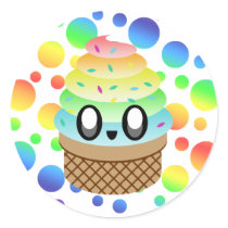 Kawaiiのアイスクリームコーンの虹の点 丸形シール・ステッカー