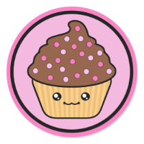 Kawaiiのカップケーキチョコレートフロスティング 丸形シール・ステッカー