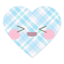 Kawaiiの幸せな笑う表面青の格子縞