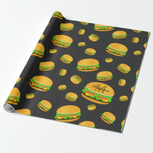 おいしいおもしろいクールのハンバーガーパターンモノグラム ラッピングペーパー Zazzle Co Jp