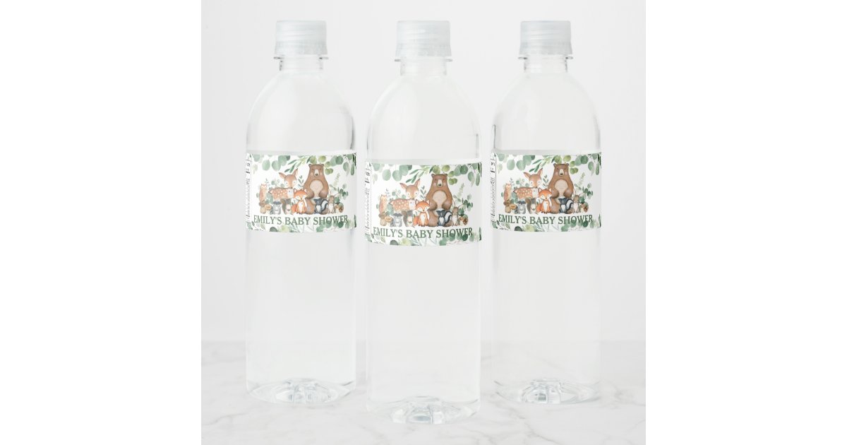 おしゃれな緑素朴の森林動物のベビーシャワー ペットボトルラベル Zazzle Co Jp