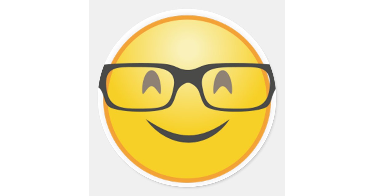 おたくガラスのおもしろいなemojiのステッカーが付いている微笑の顔 ラウンドシール Zazzle Co Jp