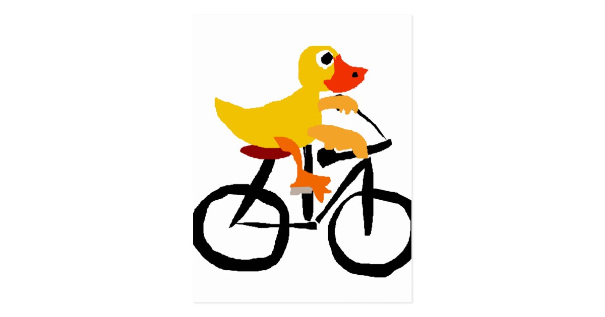おもしろいで黄色いアヒルの乗馬の自転車 ポストカード Zazzle Co Jp
