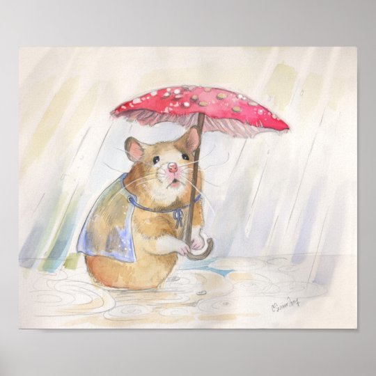 おもしろいなきのこの雨の日のハムスター ポスター Zazzle Co Jp