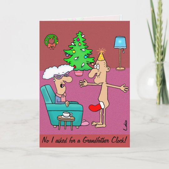 おもしろいなグランドファーザー時計の漫画のクリスマスカード シーズンカード Zazzle Co Jp
