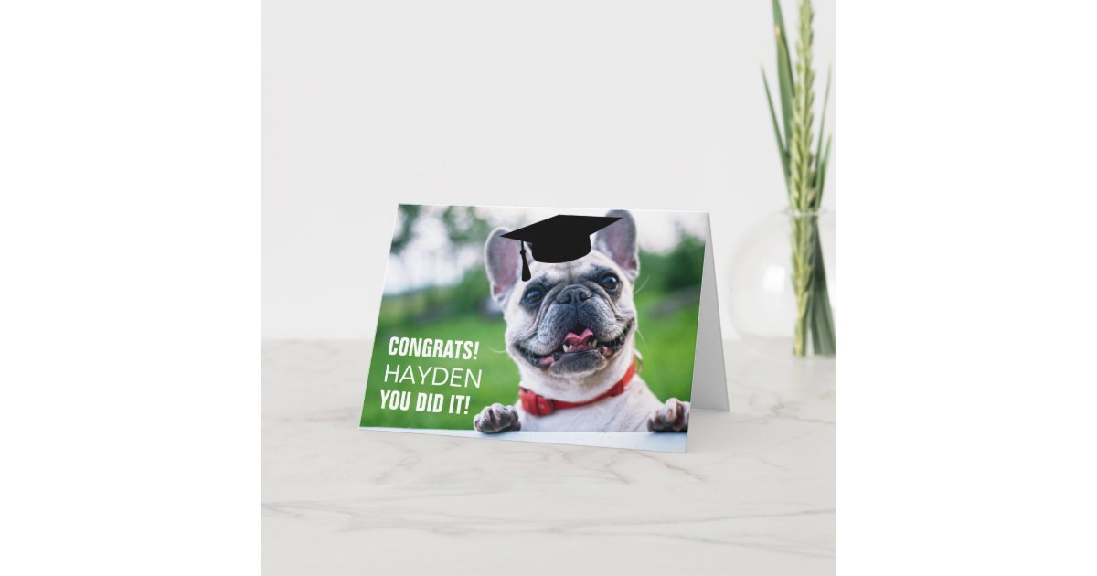 おもしろいなフレンチ ブルドッグ犬の写真の卒業カード カード Zazzle Co Jp