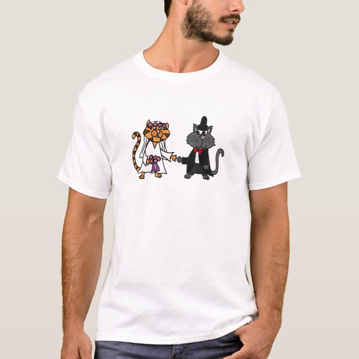 おもしろいな猫の新郎新婦の結婚式の芸術 Tシャツ Zazzle Co Jp