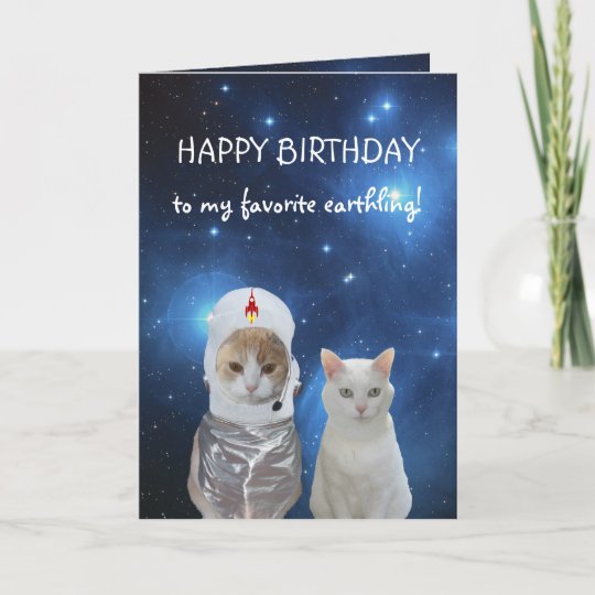 おもしろいな猫ufoの誕生日 カード Zazzle Co Jp