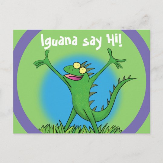 おもしろいな緑の微笑のアニメのイグアナのトカゲ ポストカード Zazzle Co Jp