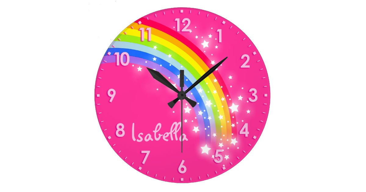 おもしろいの女の子の子供の虹の名前のピンクの時計 ラージ壁時計 Zazzle Co Jp おもしろいの女の子の子供の虹の名前のピンクの時計 ラージ壁時計 Zazzle Co Jp