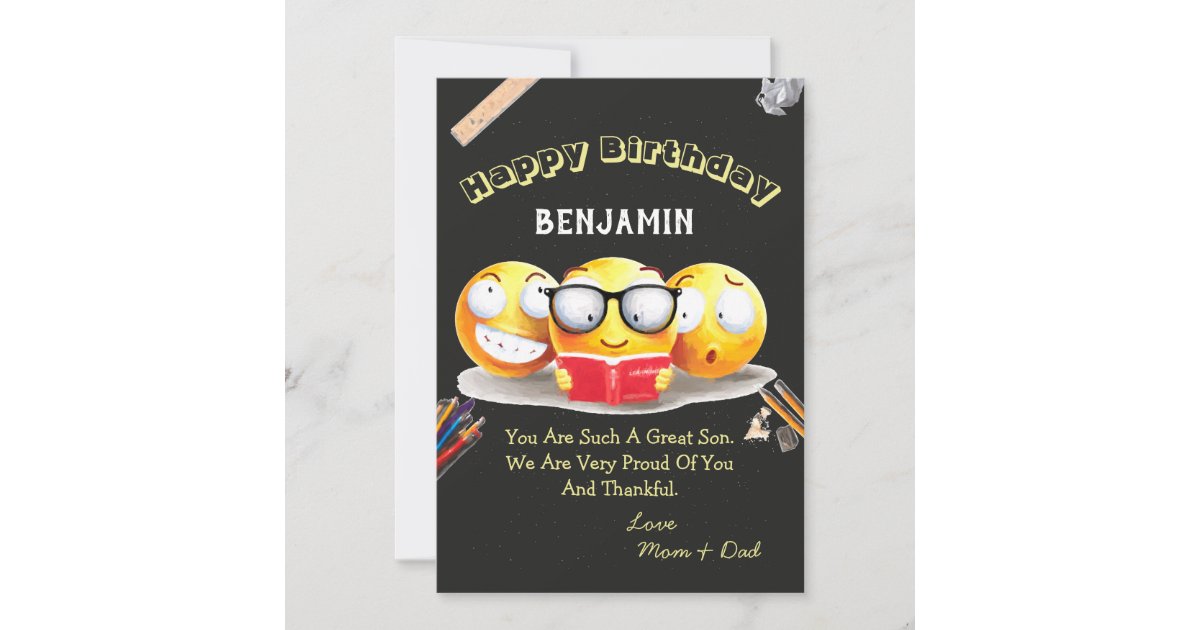 おもしろい絵文字ハッピーバースデーブラックカード Zazzle Co Jp