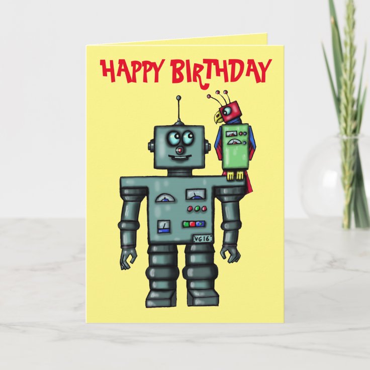 かわいいおもしろいロボットとオウムハッピーバースデーカード カード Zazzle Co Jp