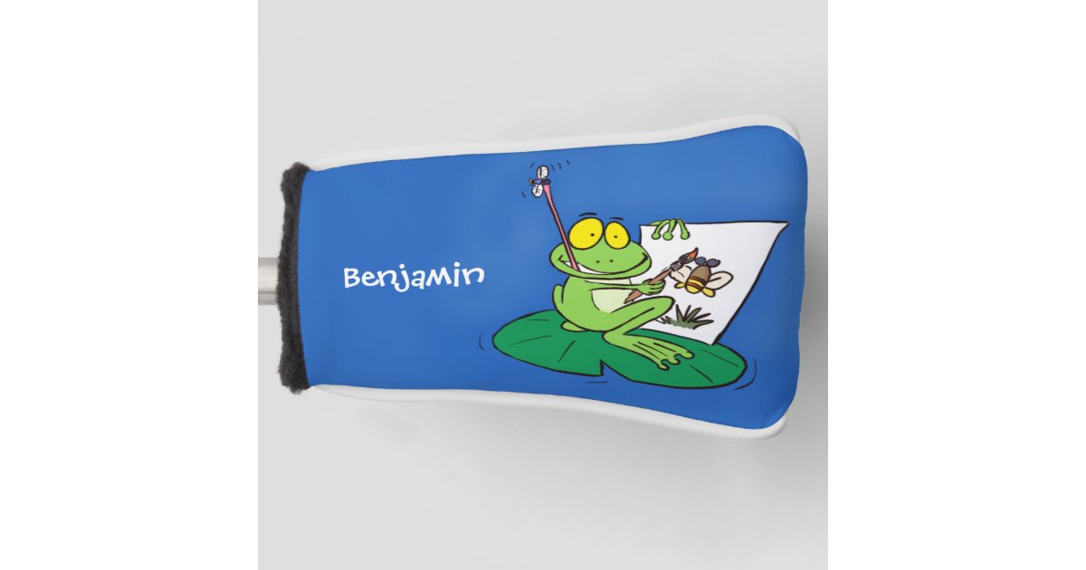 かわいいおもしろい緑の蛙の漫画イラストレーション ゴルフヘッドカバー Zazzle Co Jp