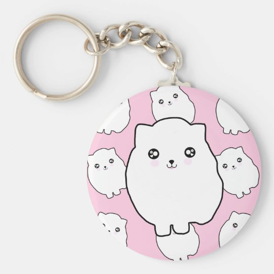 かわいいかわいいの犬猫の白いペットの毛玉 キーホルダー Zazzle Co Jp