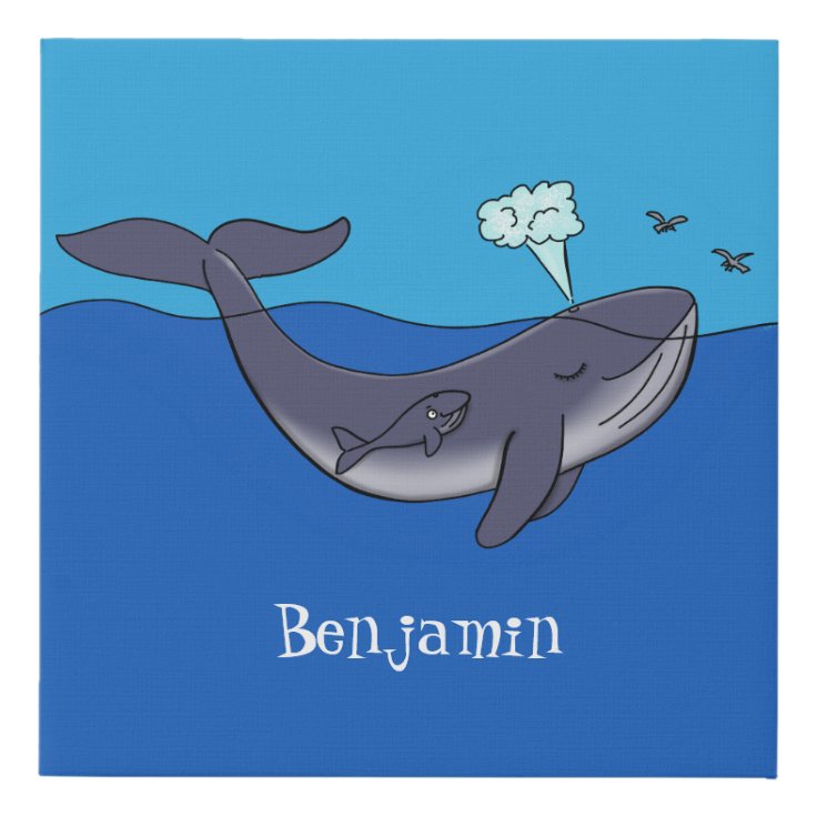 かわいいクジラと子牛のお洒落漫画 フェイクキャンバスプリント Zazzle Co Jp