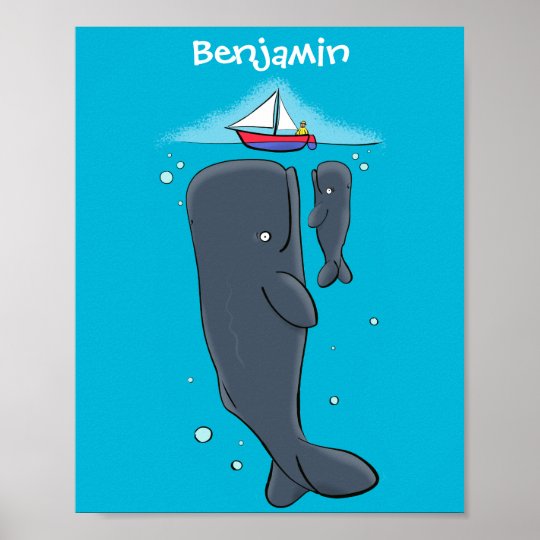 かわいいクジラと帆船漫画のイラストレーション ポスター Zazzle Co Jp