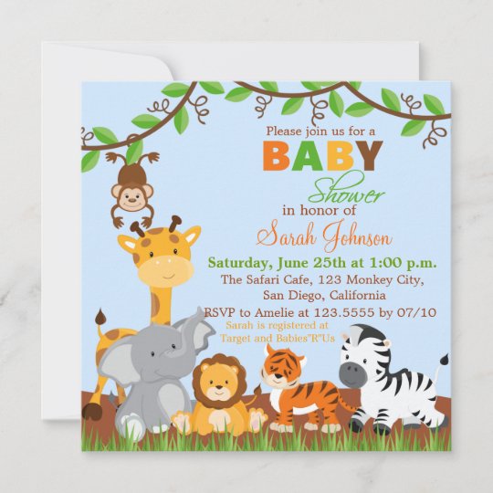 かわいいサファリのジャングル動物のベビーシャワーの招待状 招待状 Zazzle Co Jp