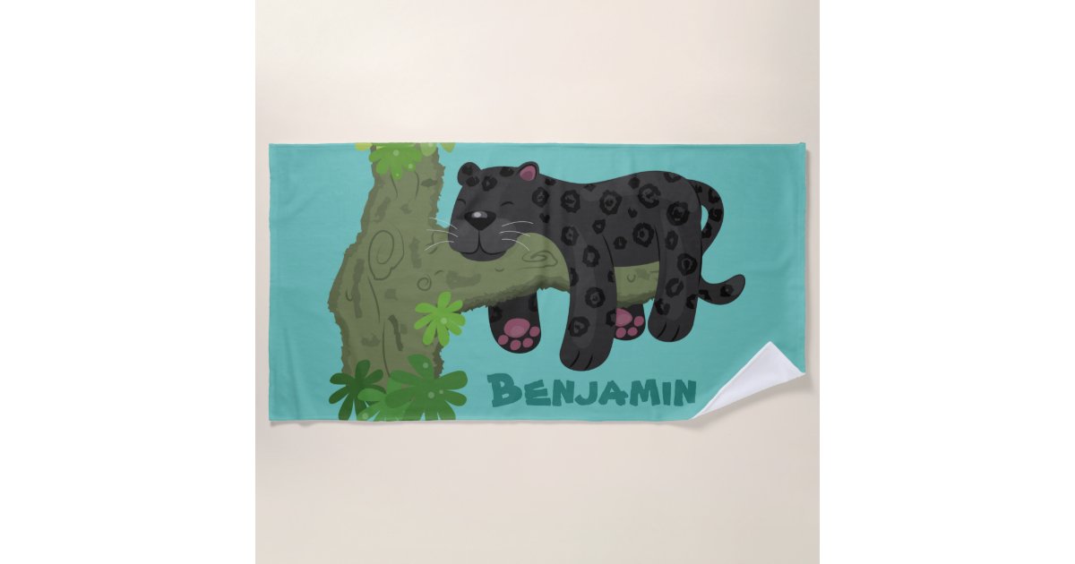 かわいいジャガーブラックパンサーの漫画イラストレーション ビーチタオル Zazzle Co Jp