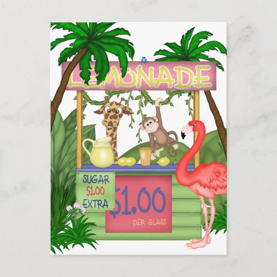 かわいいジャングル動物のレモネードスタンドはがき ポストカード Zazzle Co Jp