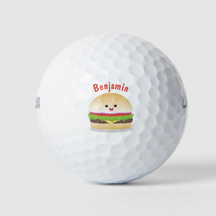かわいいハッピーかわいいハンバーガー漫画 ゴルフボール Zazzle Co Jp