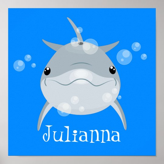 かわいいハッピーイルカバブル漫画イラストレーション ポスター Zazzle Co Jp