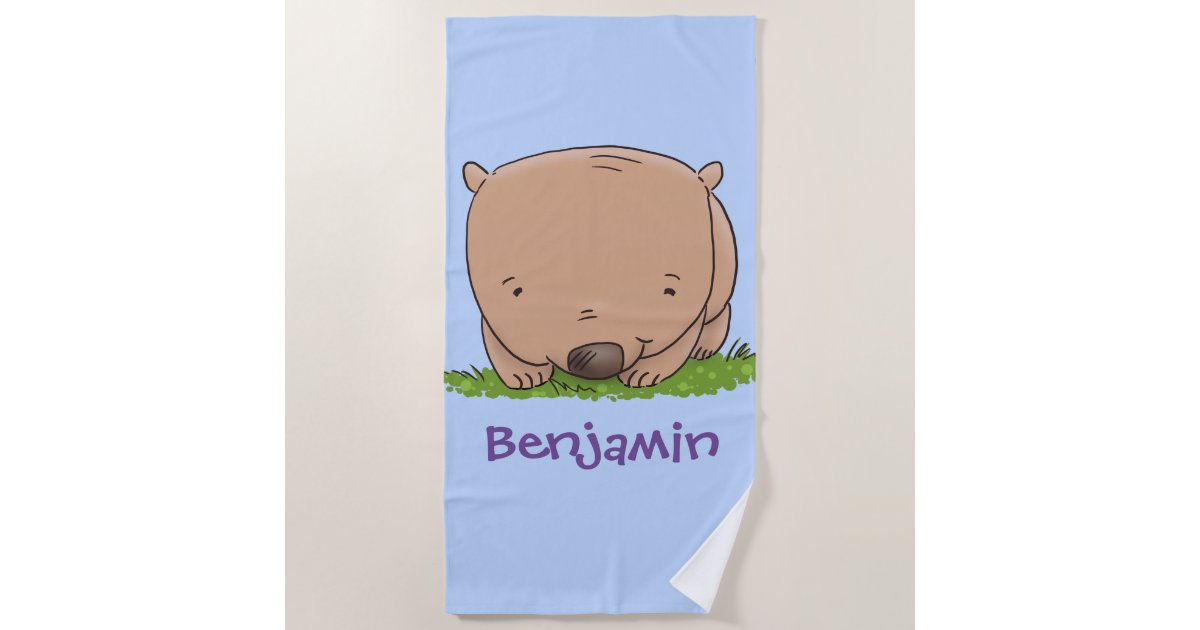 かわいいハッピーウォンバットアニメイラストレーション ビーチタオル Zazzle Co Jp