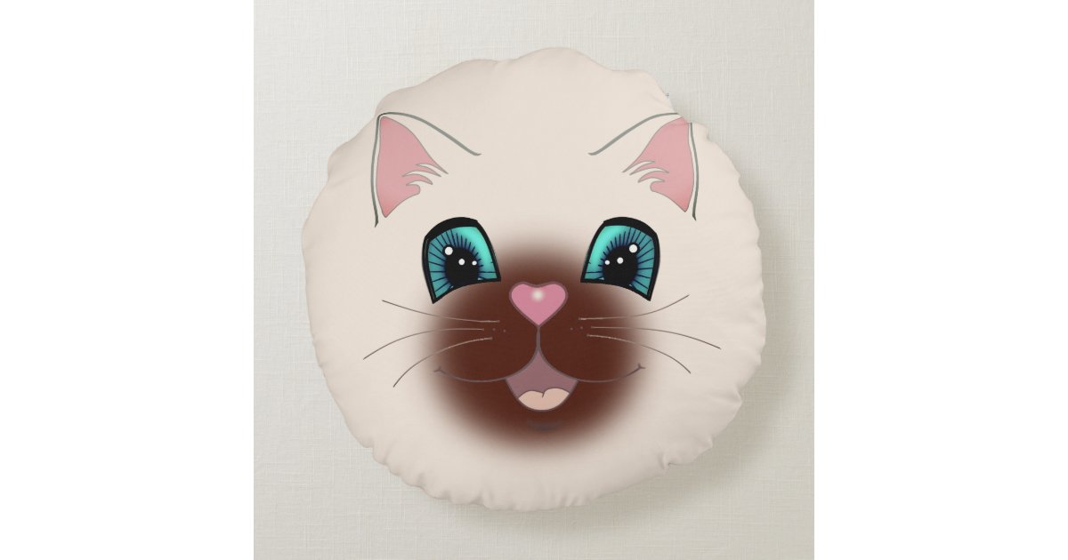 かわいいハッピーシャム猫顔丸枕 ラウンドクッション Zazzle Co Jp