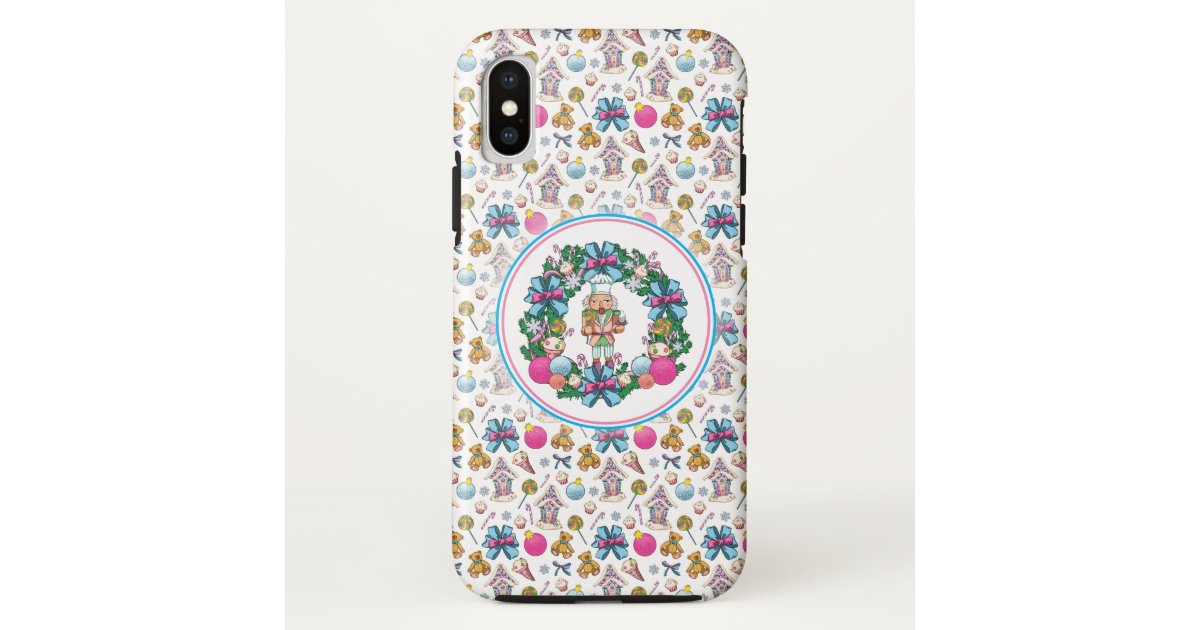 かわいいピンクと青のクリスマスナッツクラッカーリース Case Mate Iphoneケース Zazzle Co Jp