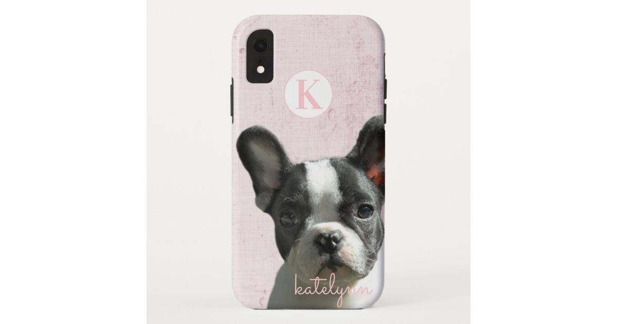 かわいいピンクのピーカーブ式ボストンテリアの子犬のモノグラム Case Mate Iphoneケース Zazzle Co Jp