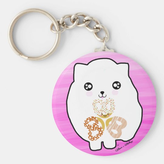 かわいいピンクのプレッツェルハートの白いふわふわ犬 キーホルダー Zazzle Co Jp