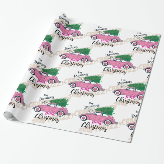 かわいいピンクのヴィンテージレトロ車とクリスマスツリー ラッピングペーパー Zazzle Co Jp