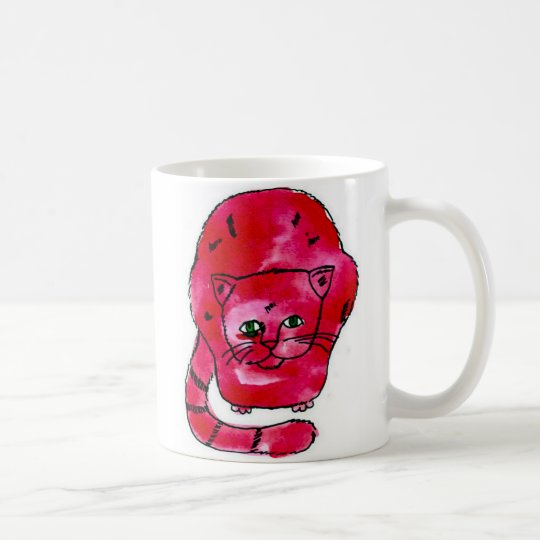 かわいいピンク猫の抽象芸術の水彩画動物 コーヒーマグカップ Zazzle Co Jp