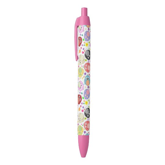 かわいいフクロウおよび花のgirlycolorful多彩なペン 黒ボールペン Zazzle Co Jp