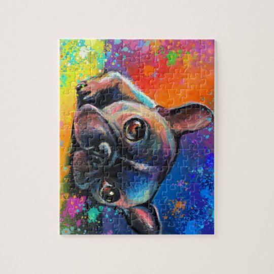 かわいいフレンチ ブルドッグの芸術の小犬のパズル ジグソーパズル Zazzle Co Jp