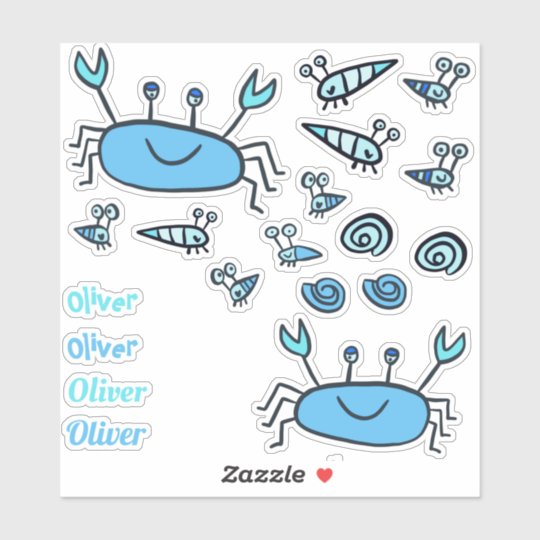 かわいいブルーカニの海の動物の男の子の名前 シール Zazzle Co Jp かわいいブルーカニの海の動物の男の子の名前 シール Zazzle Co Jp