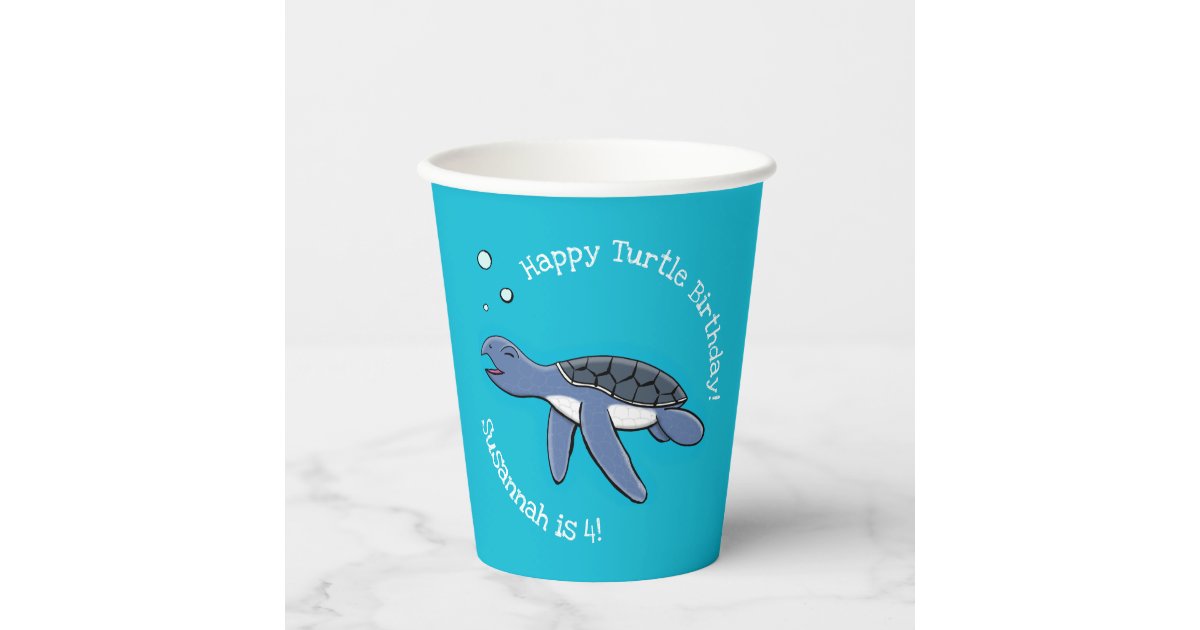 かわいいベビーハッピーウミガメの泳ぎアニメ 紙コップ Zazzle Co Jp
