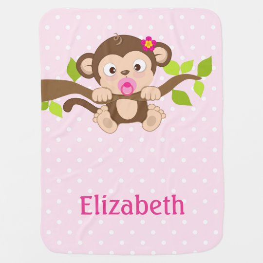 かわいいベビー猿のピンクの水玉模様のベビーブランケット ベビー ブランケット Zazzle Co Jp