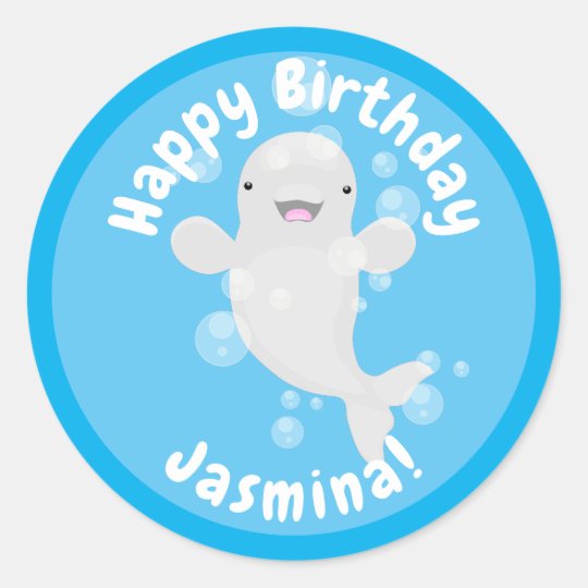 かわいいベルガクジラバブル漫画イラストレーション ラウンドシール Zazzle Co Jp