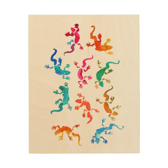 かわいいヤモリのトカゲの水彩画のイラストレーション ウッドウォールアート Zazzle Co Jp