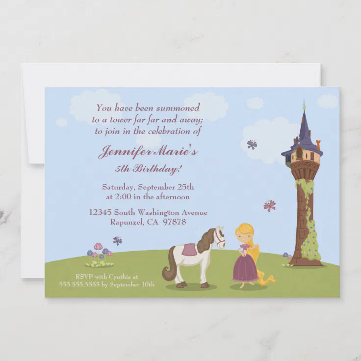 かわいいラプンツェル タワーガールの誕生日パーティー招待状 招待状 Zazzle Co Jp
