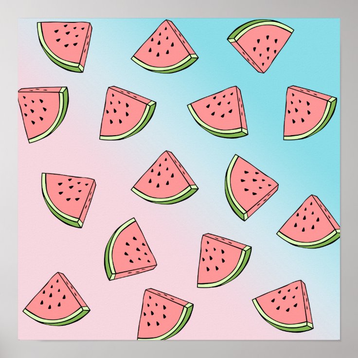 かわいい夏のスイカパターンパステル調のピンク及び青 ポスター Zazzle Co Jp