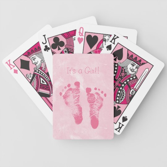 かわいい女の赤ちゃんの足跡の誕生の発表 バイスクルトランプ Zazzle Co Jp