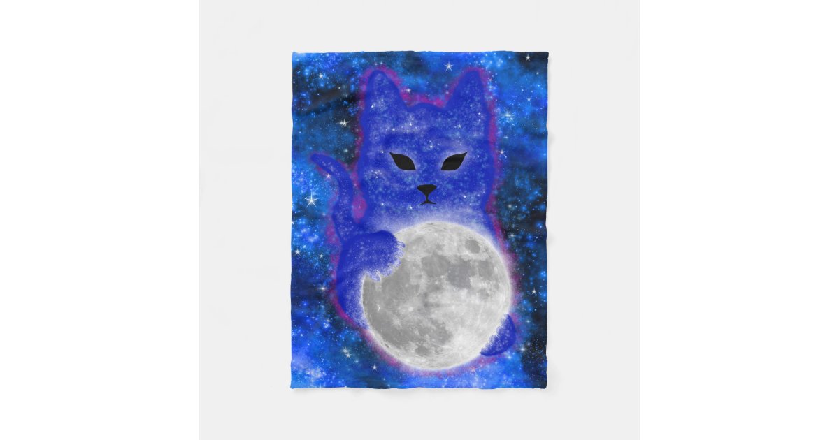 かわいい宇宙遊猫と月 フリースブランケット Zazzle Co Jp