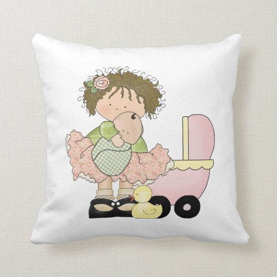 かわいい小さな女の子か乳母車および人形 クッション Zazzle Co Jp