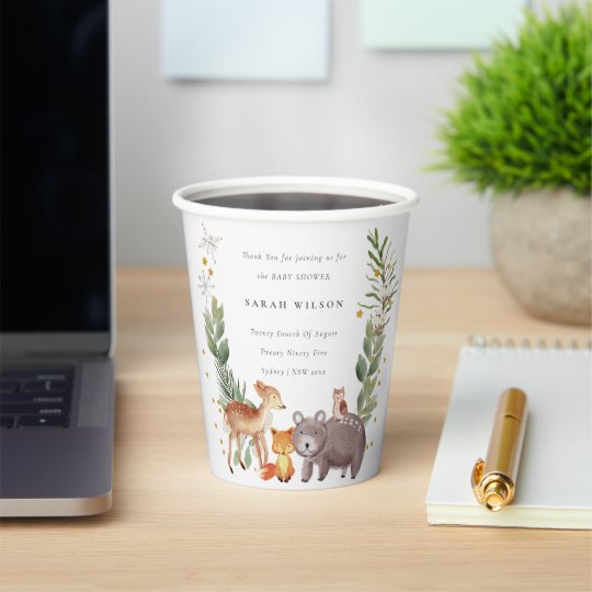 かわいい森の動物の緑のリースベイビーシャワー 紙コップ Zazzle Co Jp