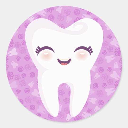 かわいい歯 紫色のステッカー ラウンドシール Zazzle Co Jp